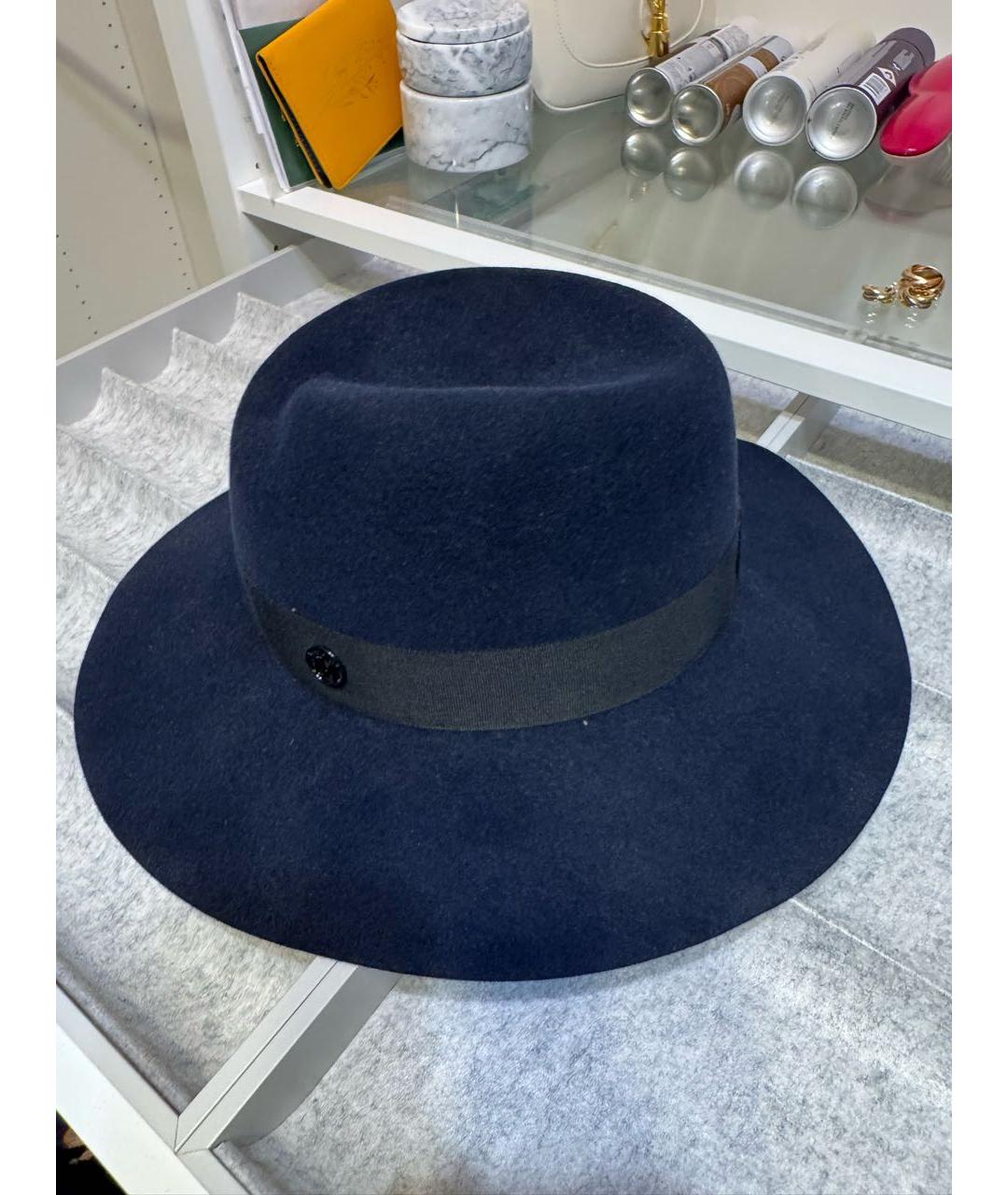 MAISON MICHEL Темно-синяя шерстяная шляпа, фото 4