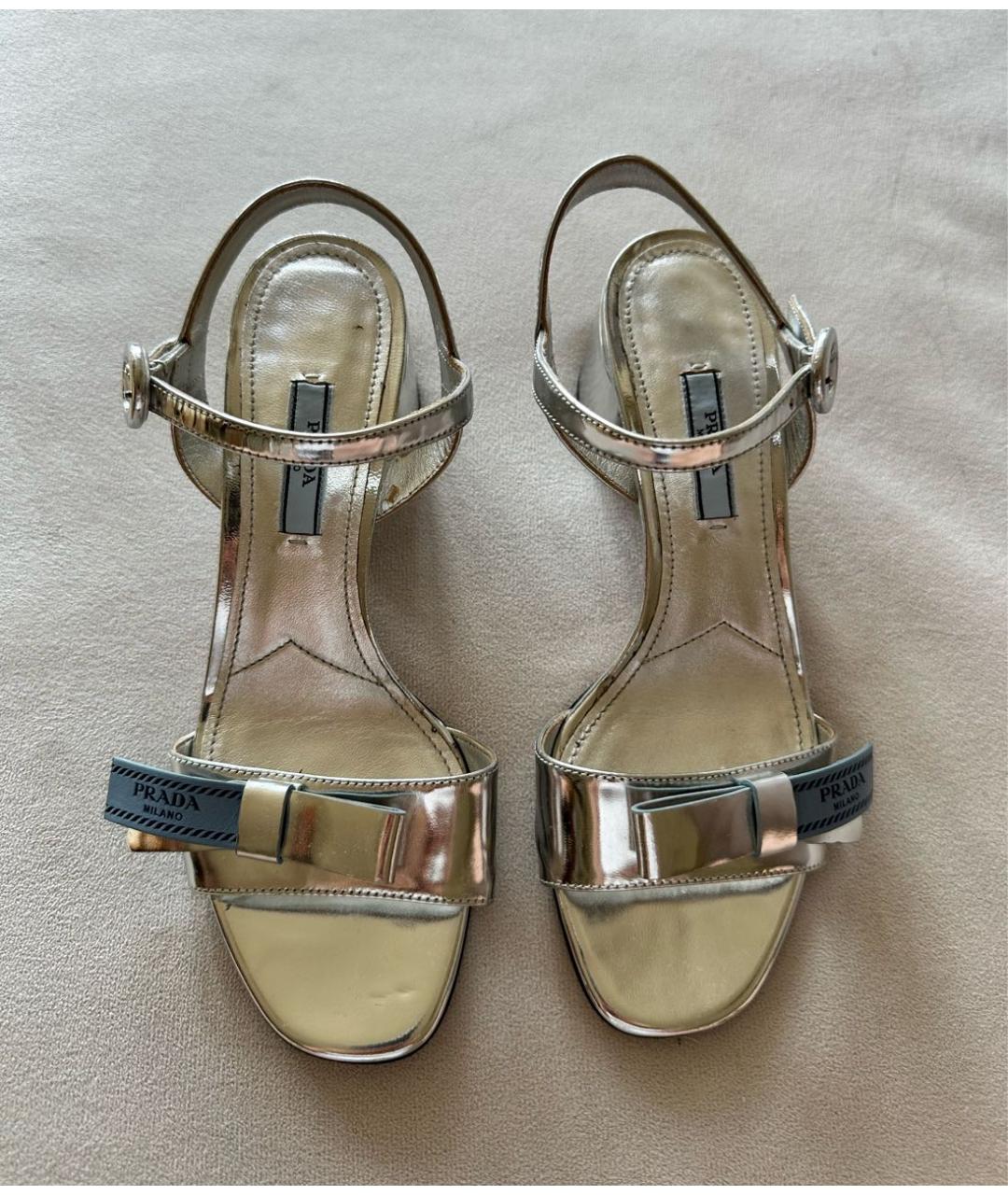 PRADA Серебряные кожаные босоножки, фото 2