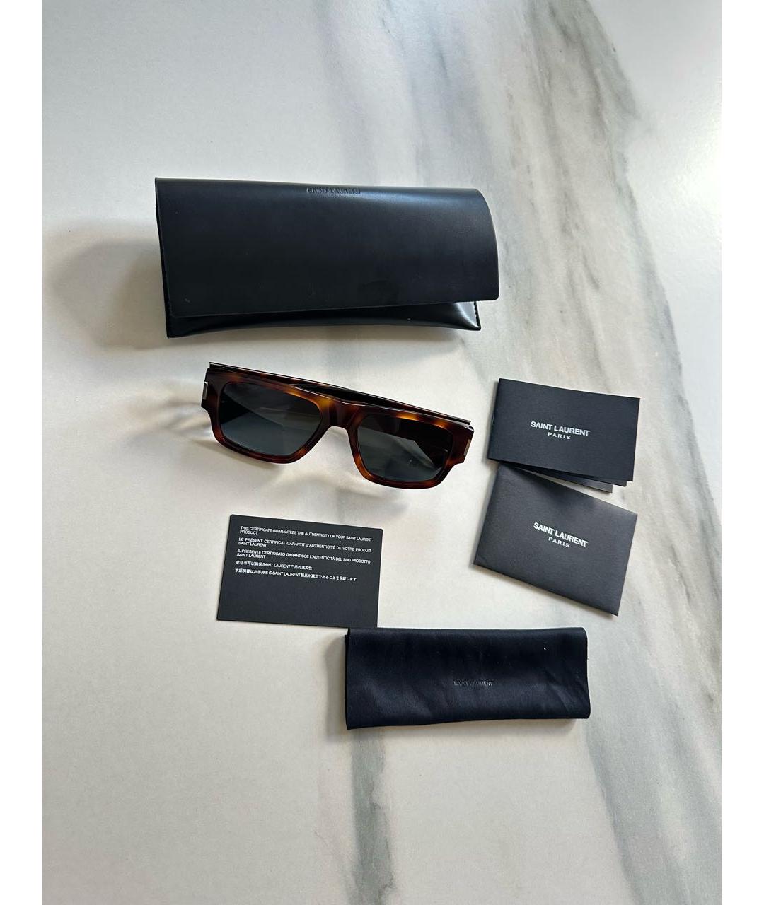 SAINT LAURENT Коричневые пластиковые солнцезащитные очки, фото 3