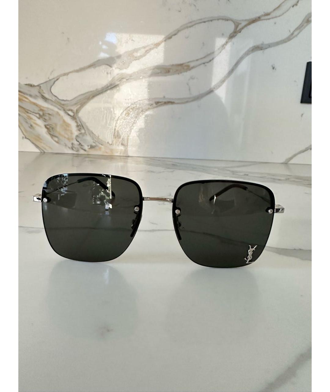 SAINT LAURENT Серые металлические солнцезащитные очки, фото 2