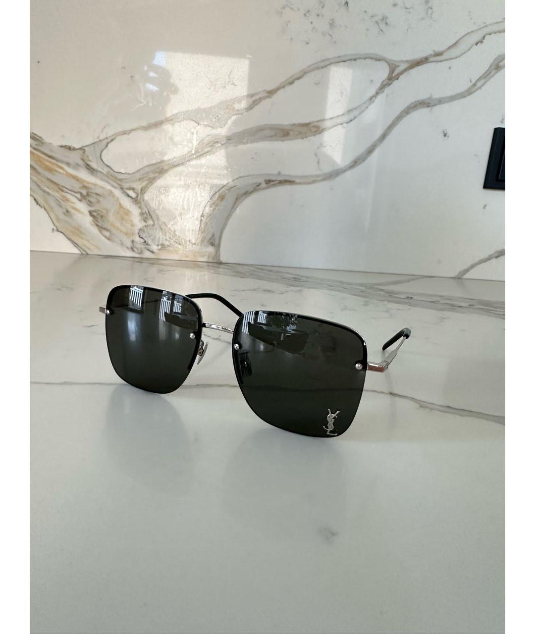SAINT LAURENT Серые металлические солнцезащитные очки, фото 9