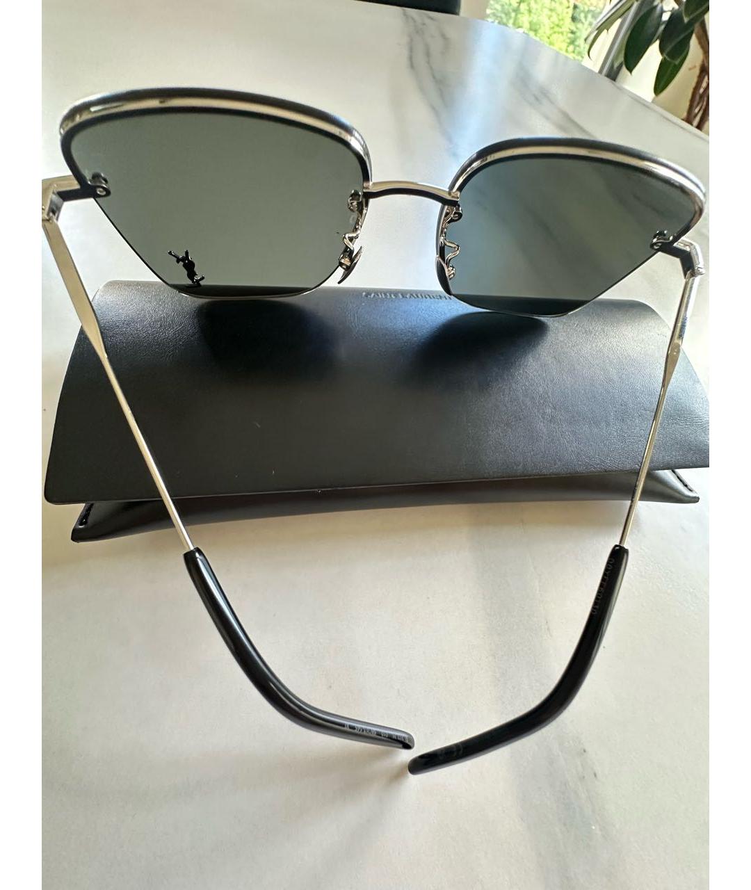 SAINT LAURENT Серые металлические солнцезащитные очки, фото 5