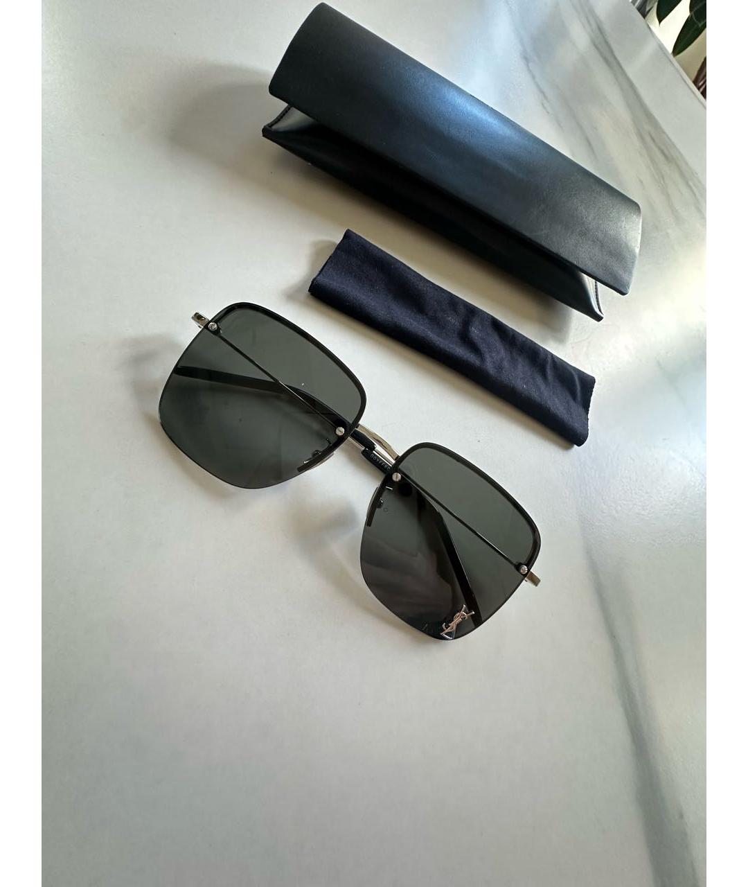 SAINT LAURENT Серые металлические солнцезащитные очки, фото 3