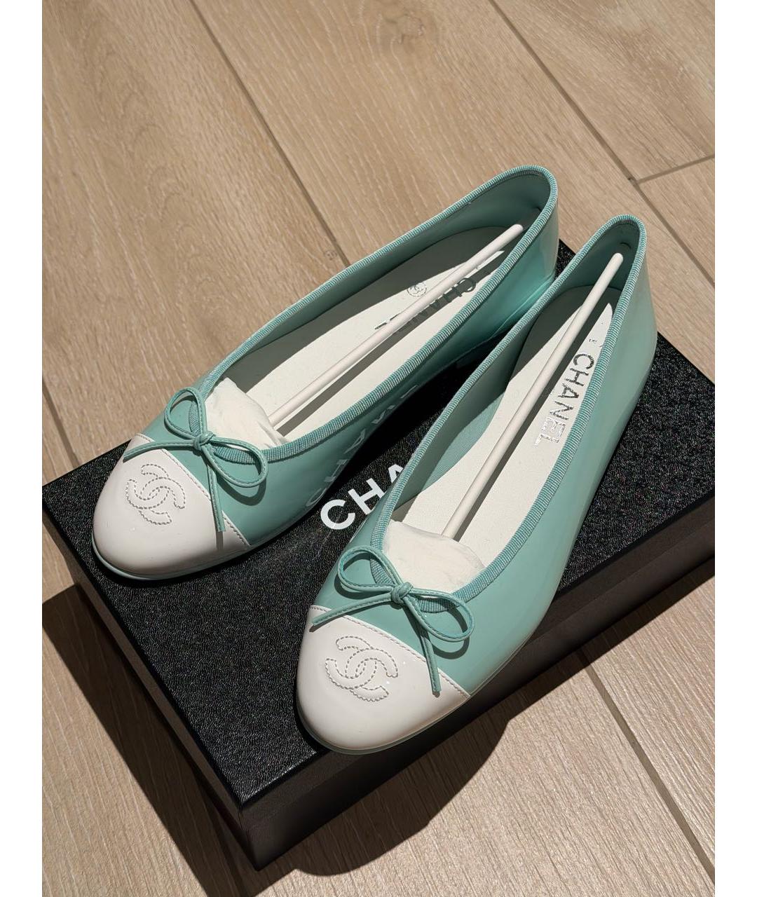 CHANEL Бирюзовые кожаные балетки, фото 2