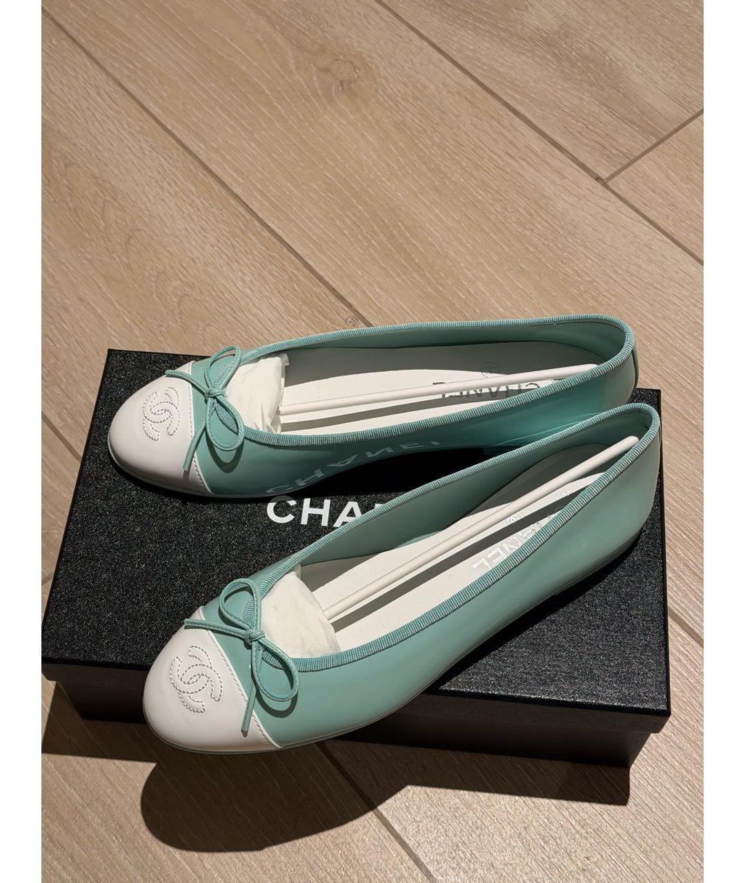 CHANEL Бирюзовые кожаные балетки, фото 4