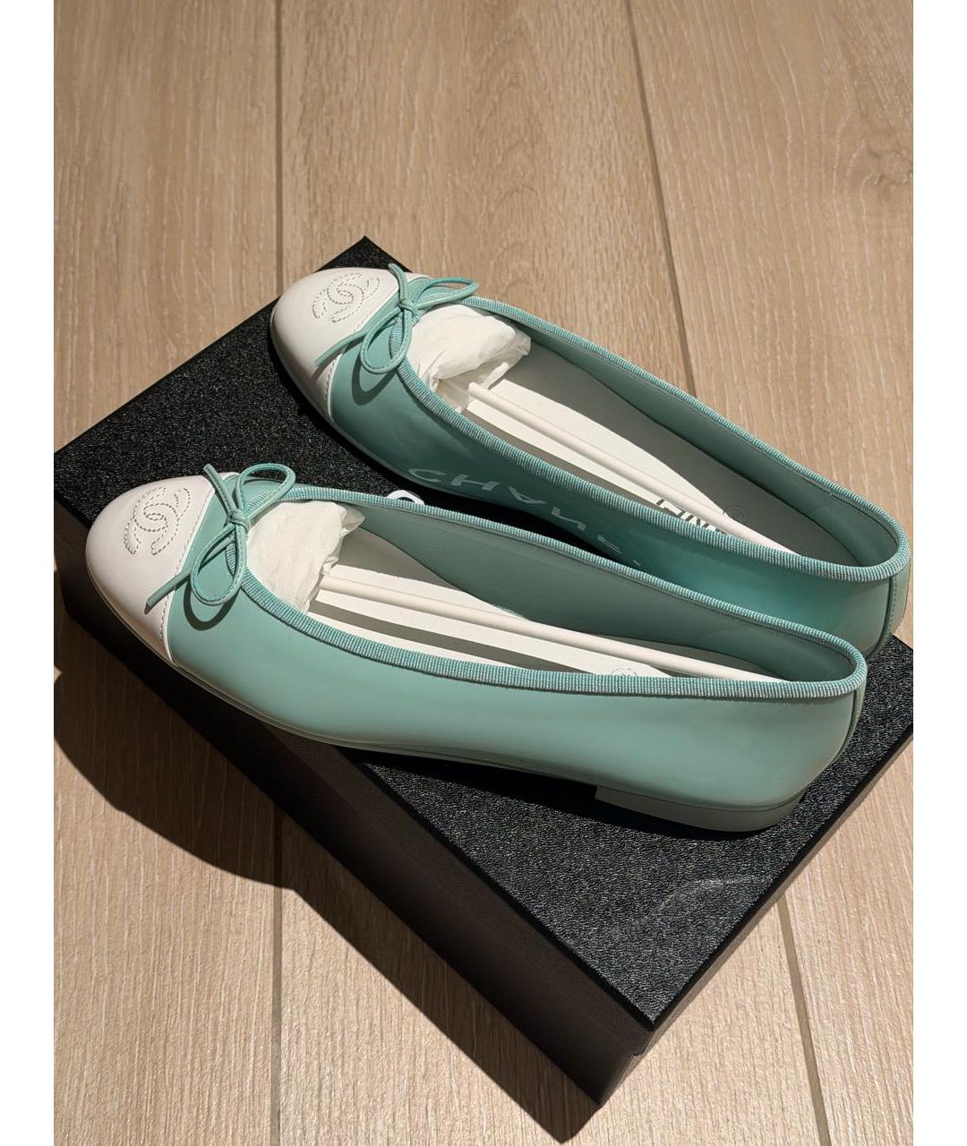 CHANEL Бирюзовые кожаные балетки, фото 5