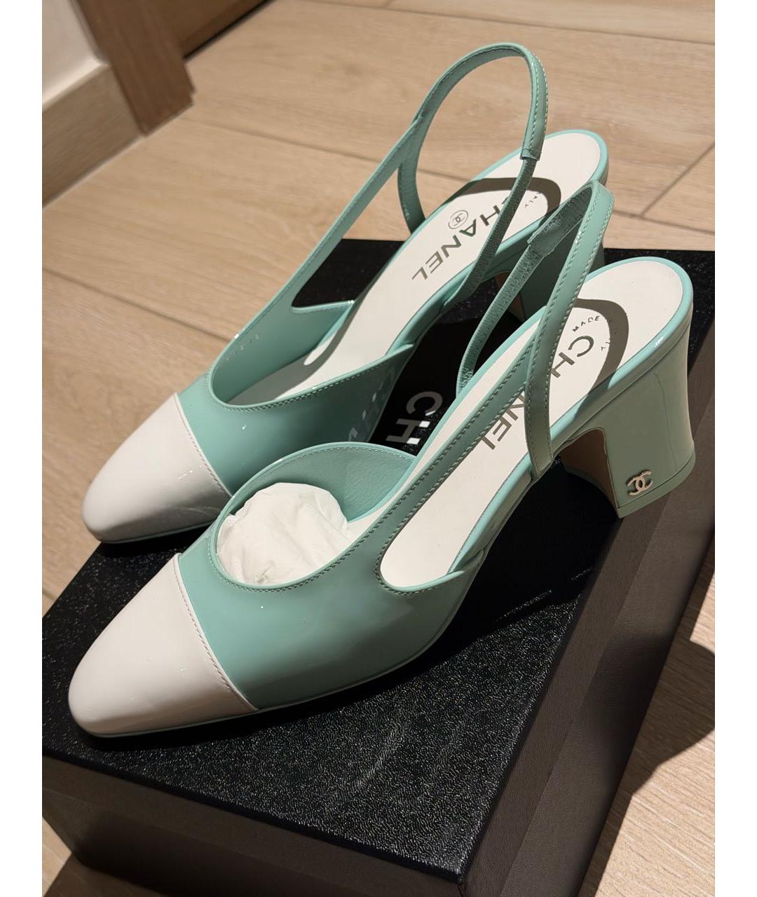 CHANEL Бирюзовые кожаные туфли, фото 3
