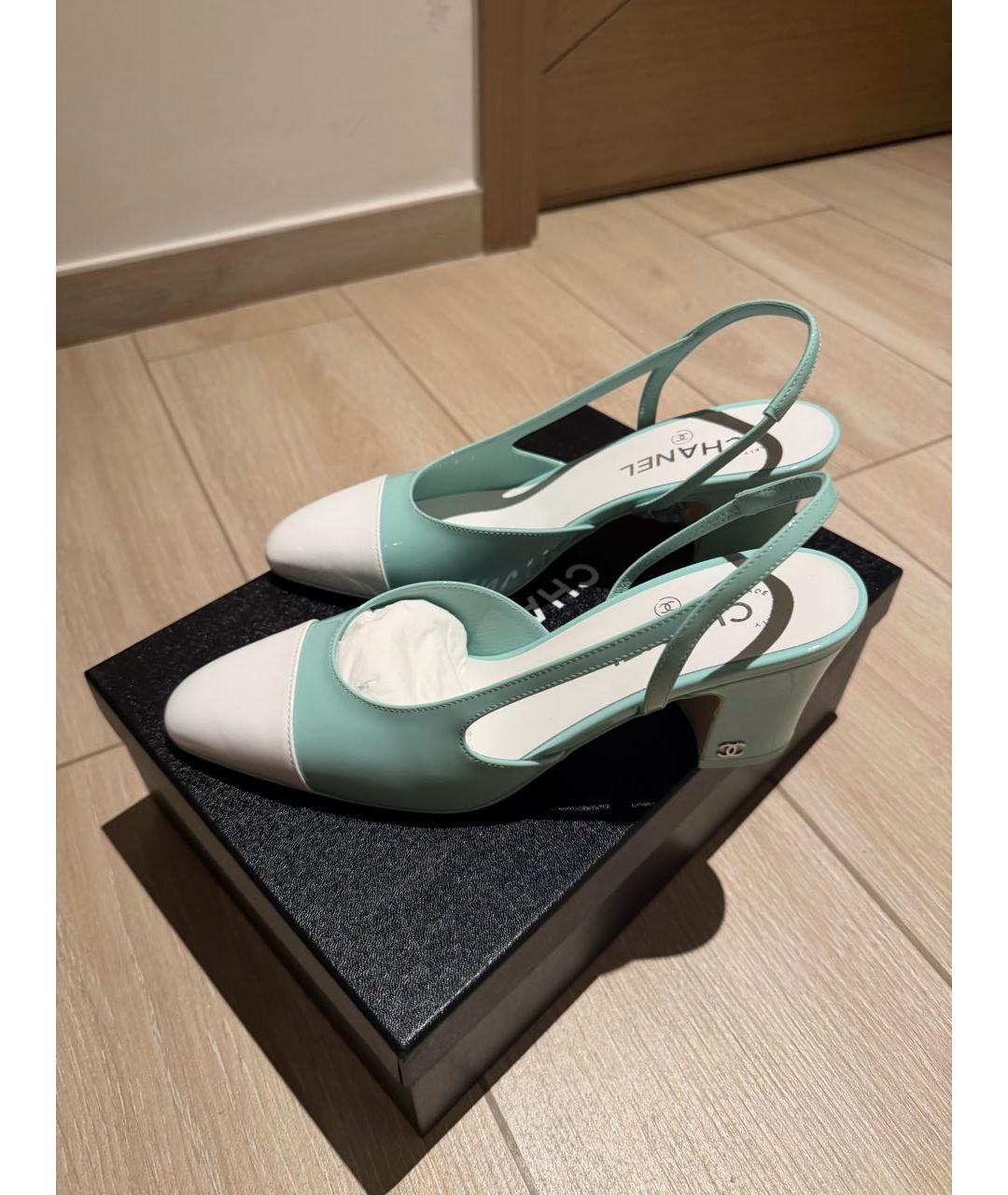 CHANEL Бирюзовые кожаные туфли, фото 5