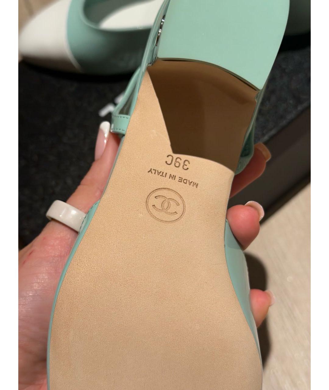 CHANEL Бирюзовые кожаные туфли, фото 4