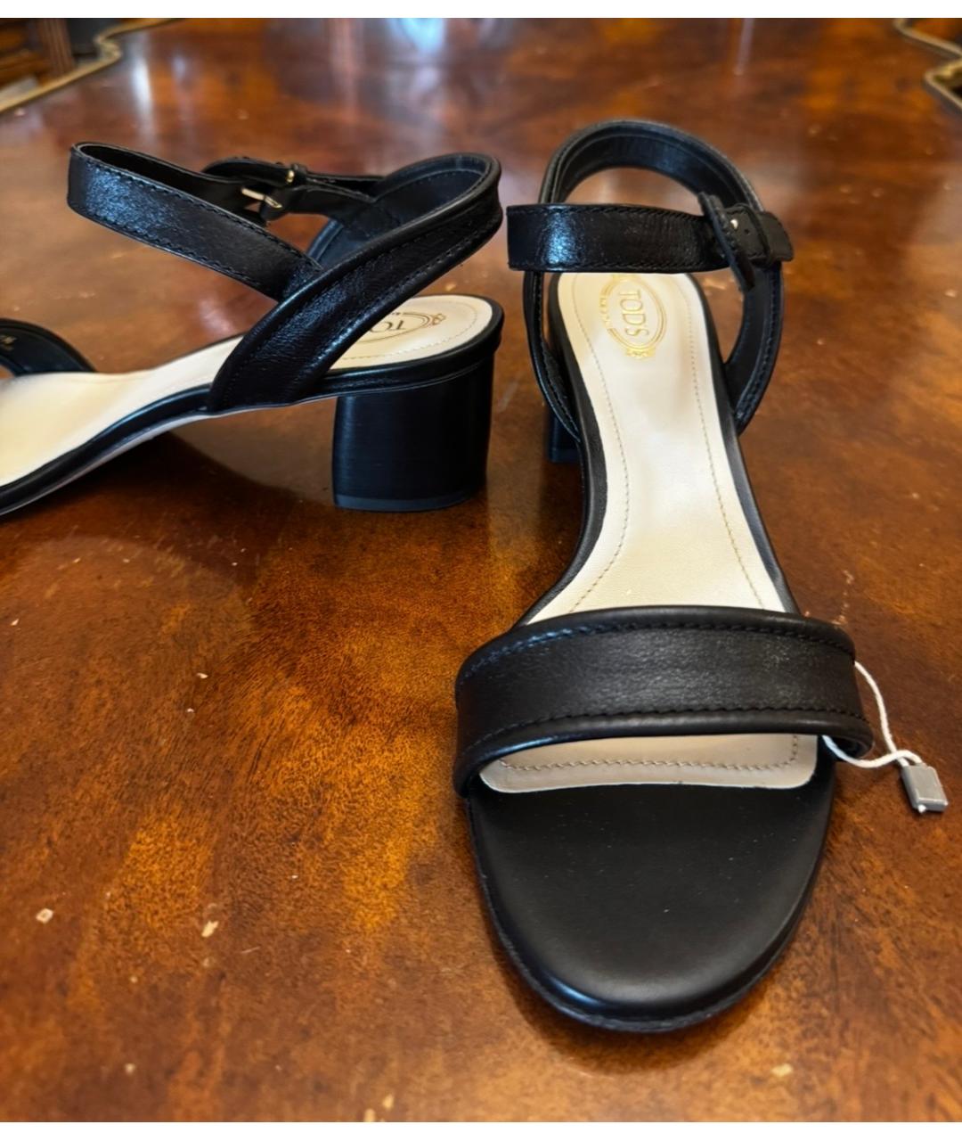 TOD'S Черные кожаные босоножки, фото 4