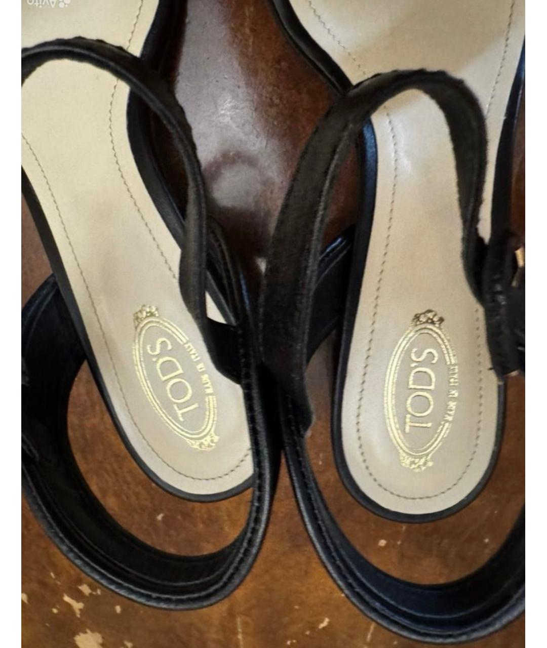 TOD'S Черные кожаные босоножки, фото 3