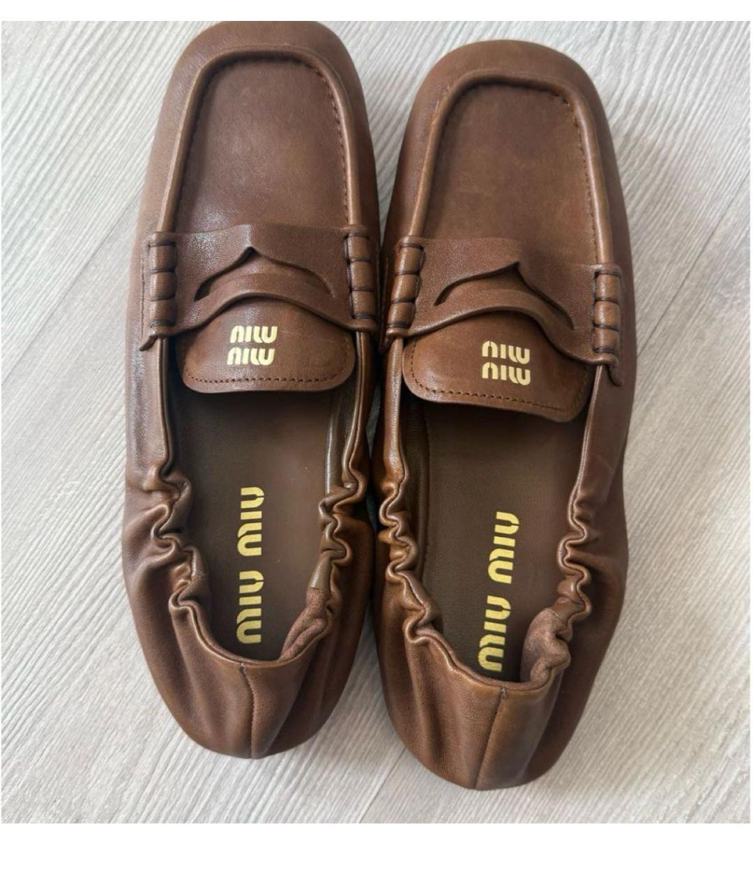 MIU MIU Коричневые кожаные мокасины, фото 3