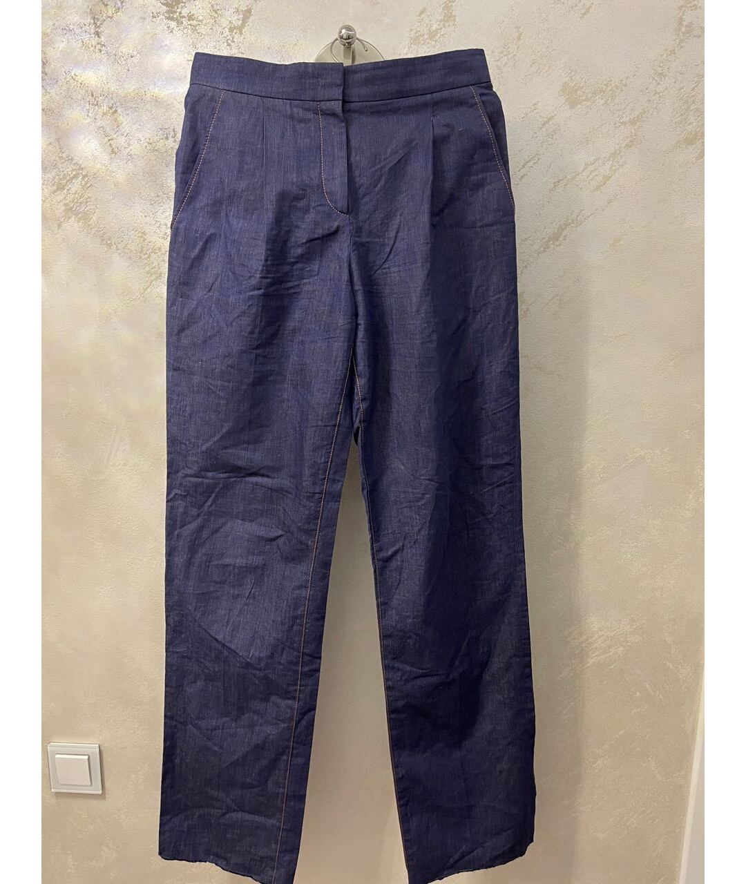 EMILIO PUCCI Темно-синие хлопко-леновые прямые джинсы, фото 4