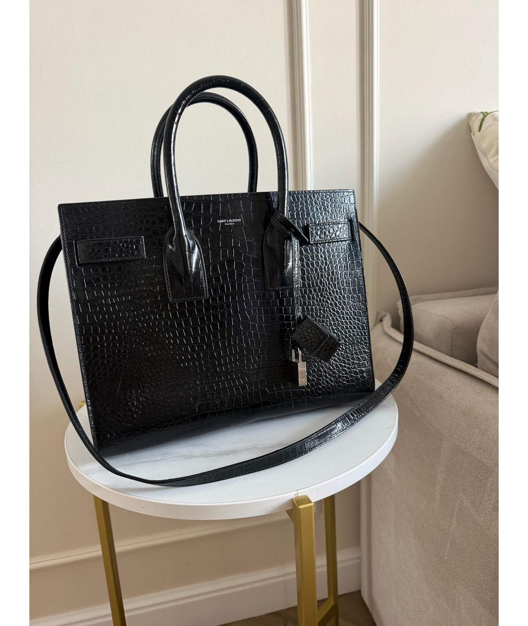 SAINT LAURENT Черная кожаная сумка с короткими ручками, фото 8