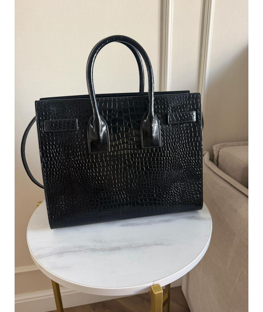 SAINT LAURENT Черная кожаная сумка с короткими ручками, фото 3