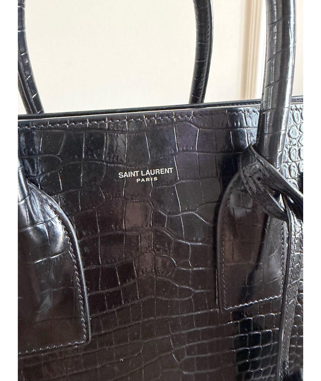 SAINT LAURENT Черная кожаная сумка с короткими ручками, фото 7