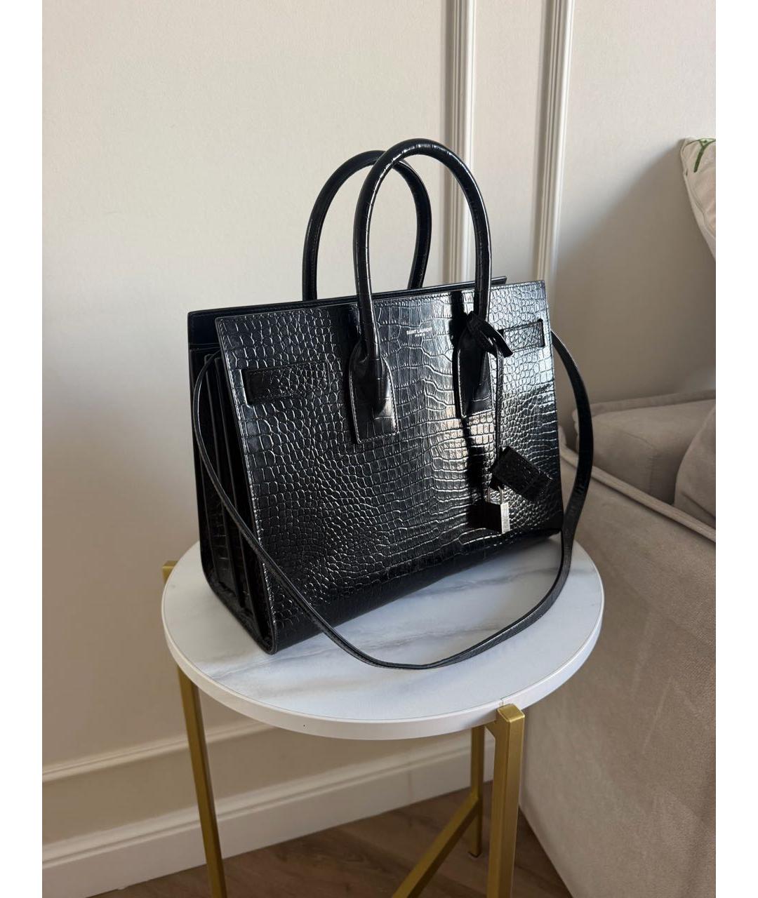 SAINT LAURENT Черная кожаная сумка с короткими ручками, фото 2