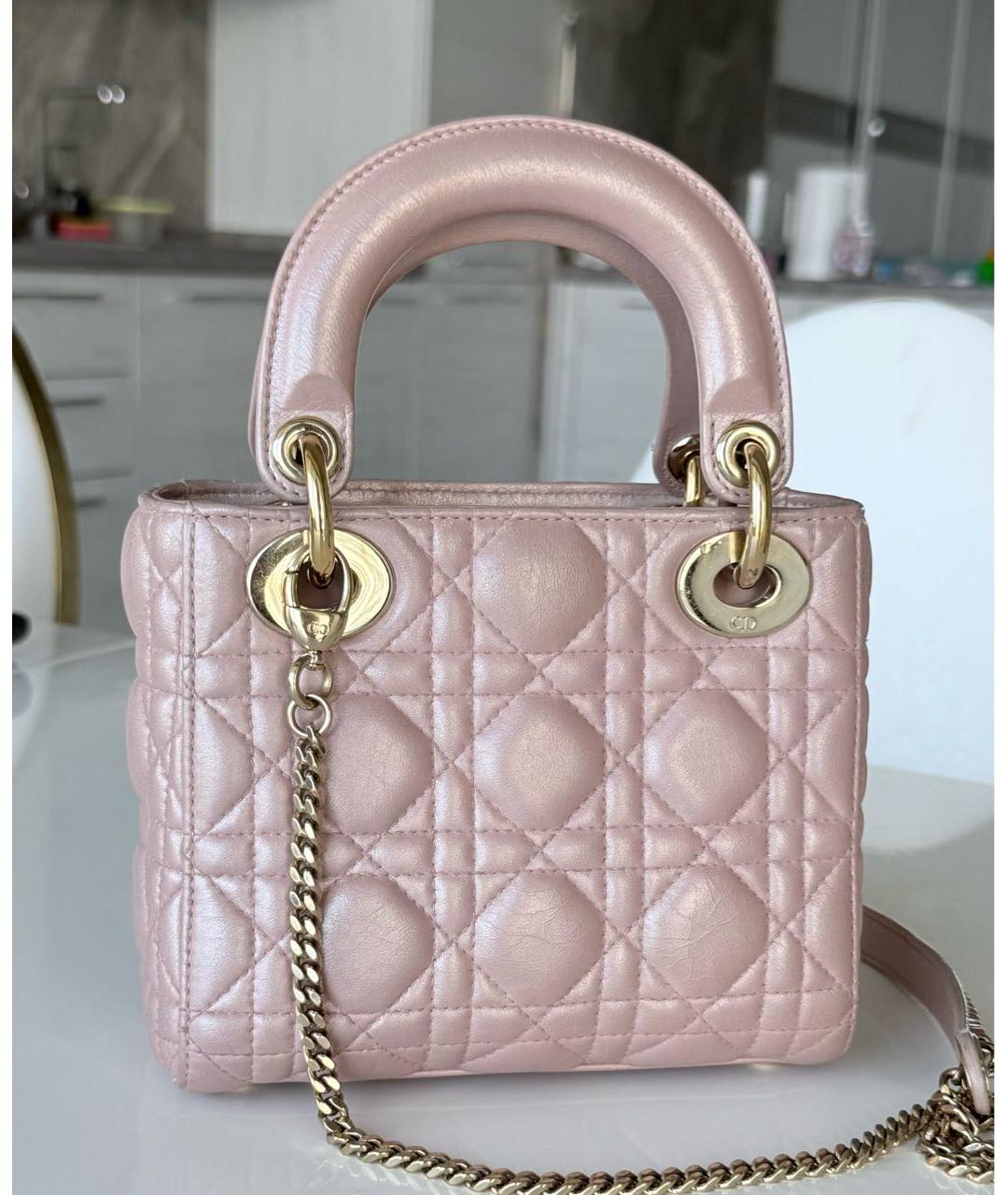 CHRISTIAN DIOR Розовая кожаная сумка с короткими ручками, фото 3