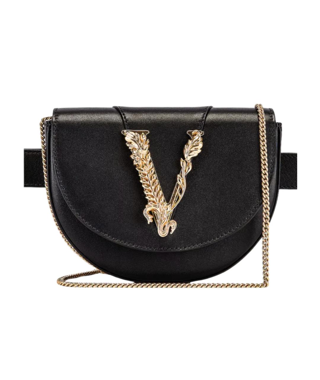 VERSACE Черная кожаная поясная сумка, фото 1