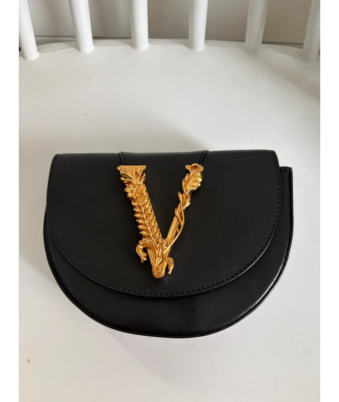 VERSACE Черная кожаная поясная сумка, фото 2