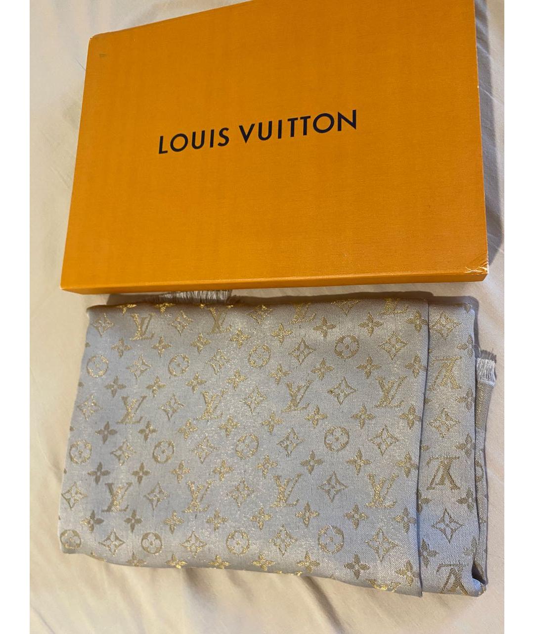 LOUIS VUITTON Серебряный шелковый платок, фото 8