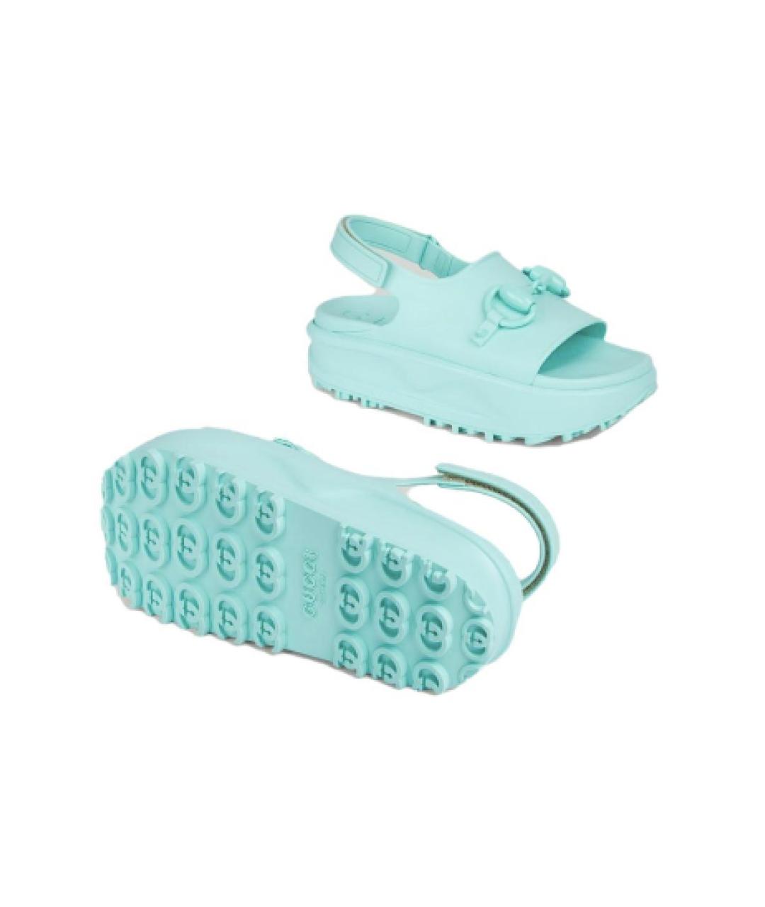GUCCI Голубые резиновые шлепанцы, фото 4