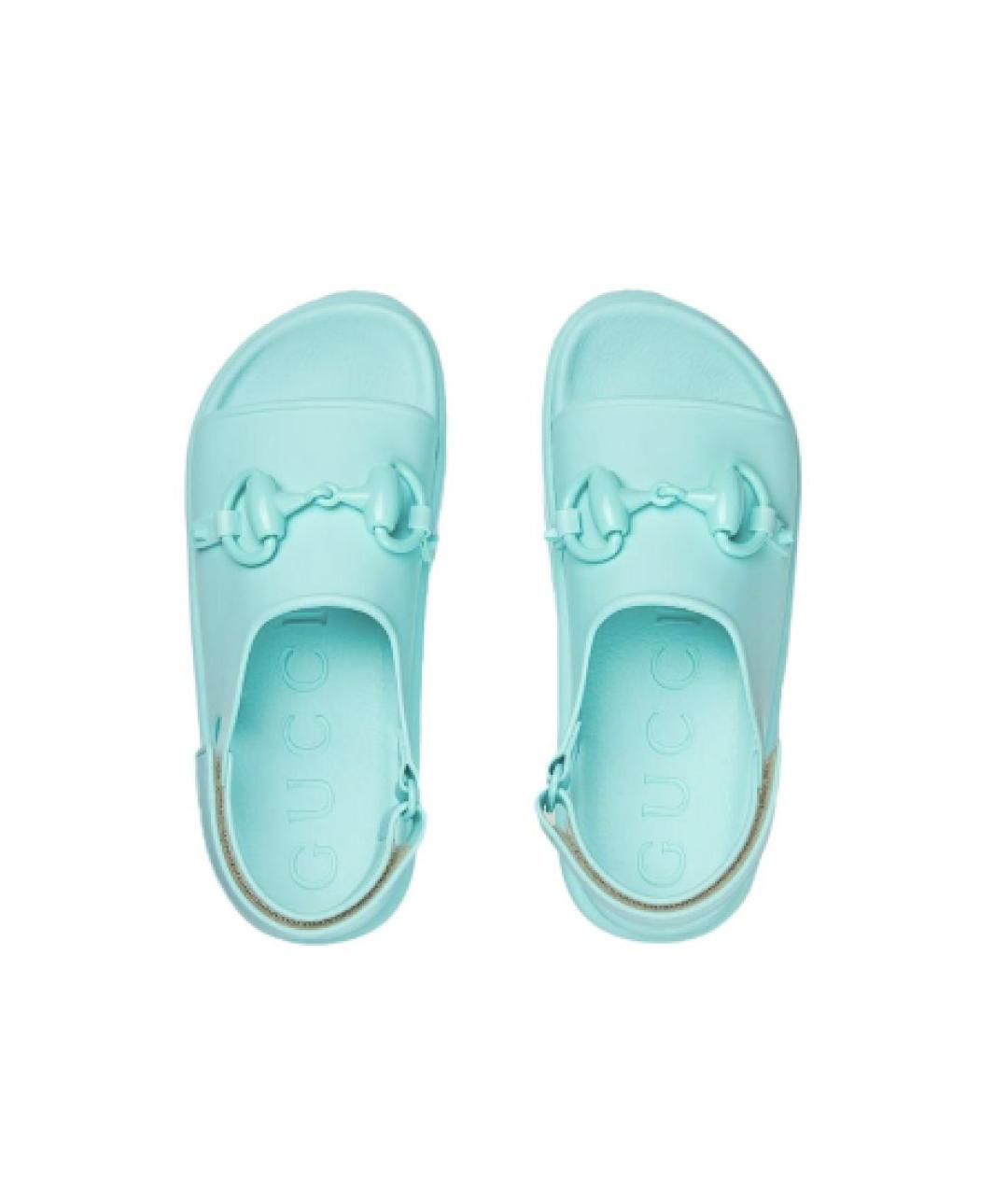 GUCCI Голубые резиновые шлепанцы, фото 2