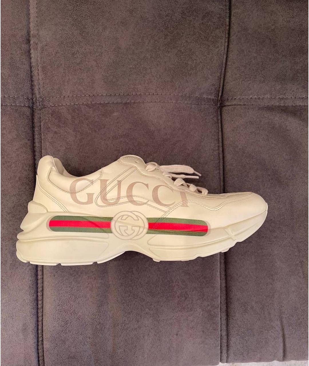 GUCCI Бежевые кожаные низкие кроссовки / кеды, фото 8