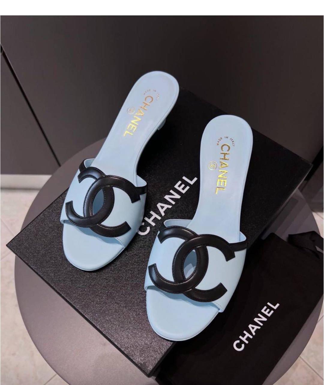 CHANEL Голубые кожаные босоножки, фото 3