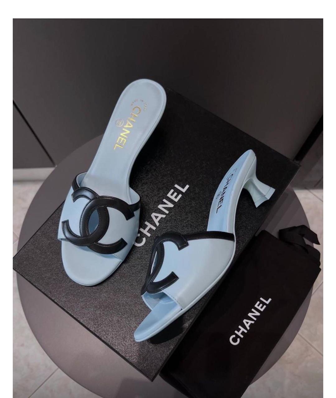 CHANEL Голубые кожаные босоножки, фото 2