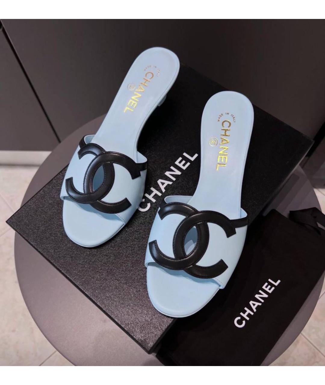 CHANEL Голубые кожаные босоножки, фото 4