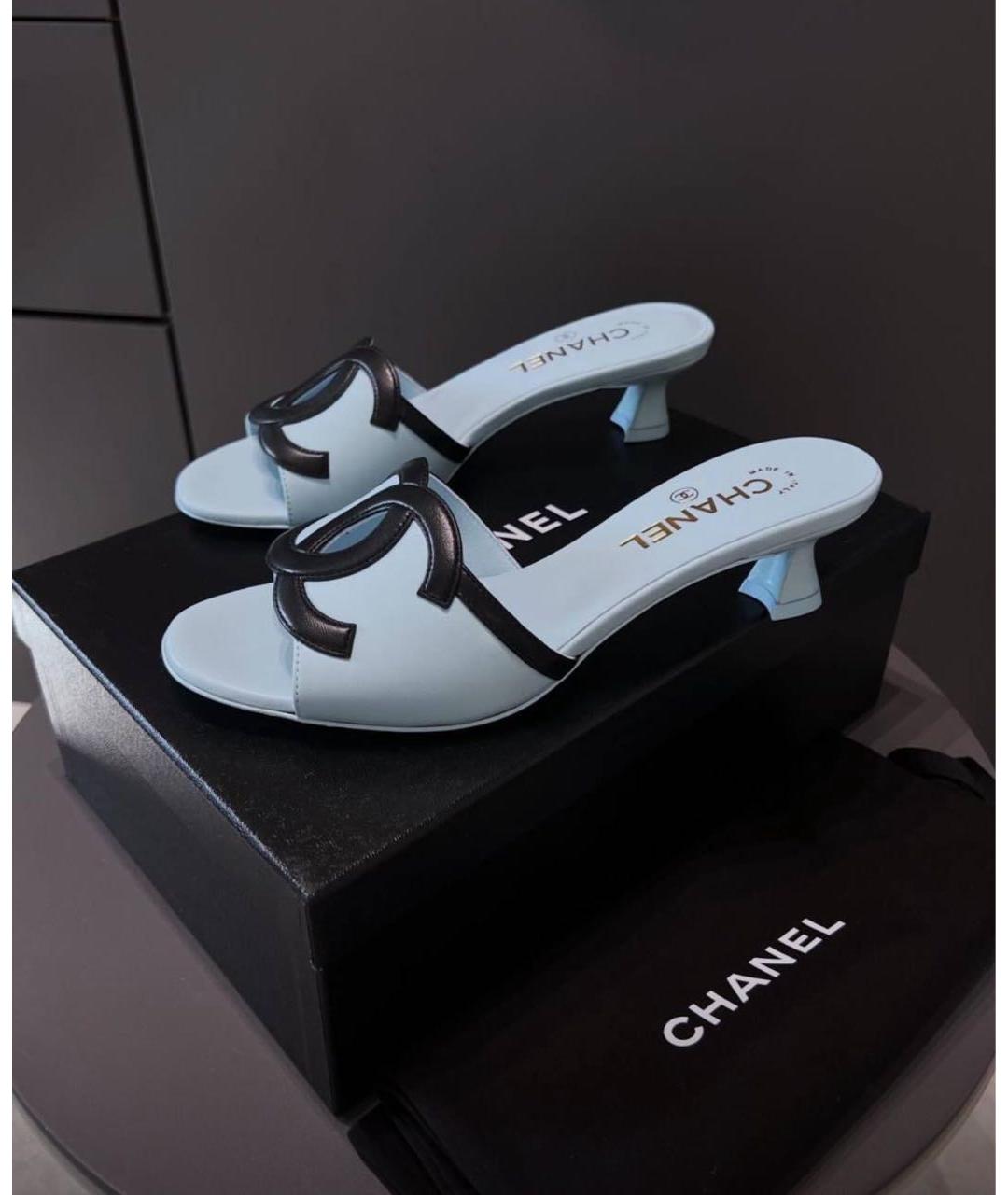 CHANEL Голубые кожаные босоножки, фото 9