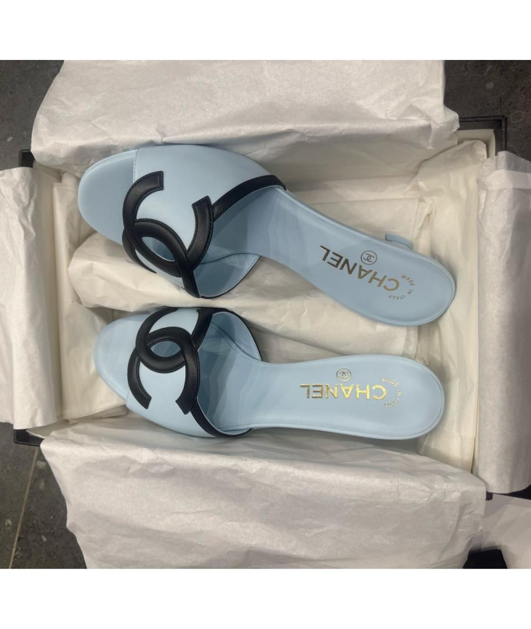 CHANEL Голубые кожаные босоножки, фото 7