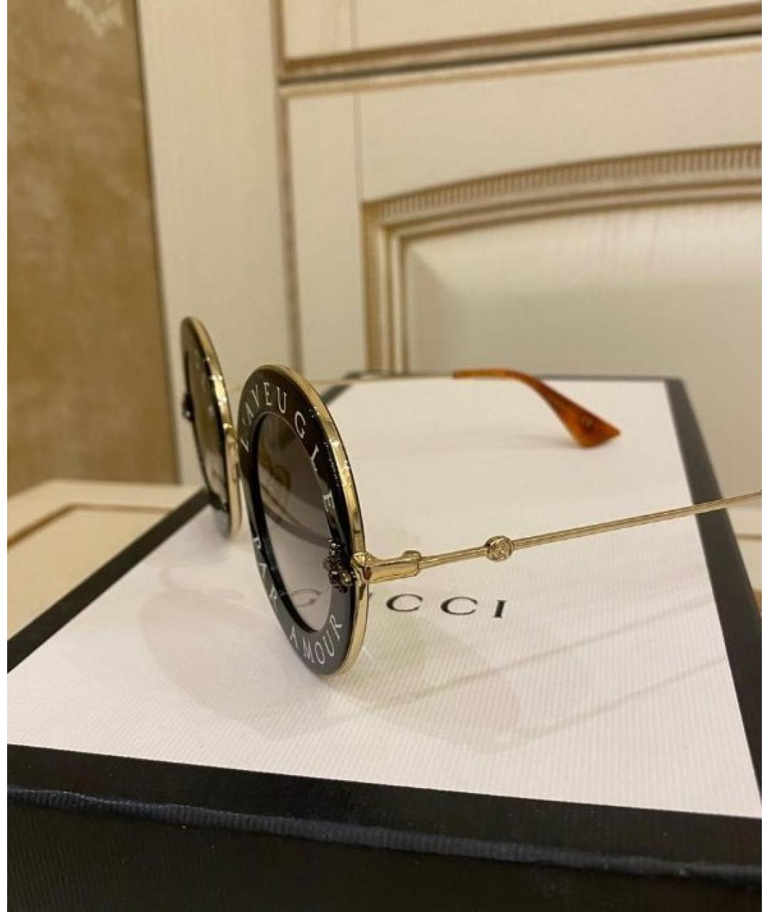 GUCCI Золотые металлические солнцезащитные очки, фото 5