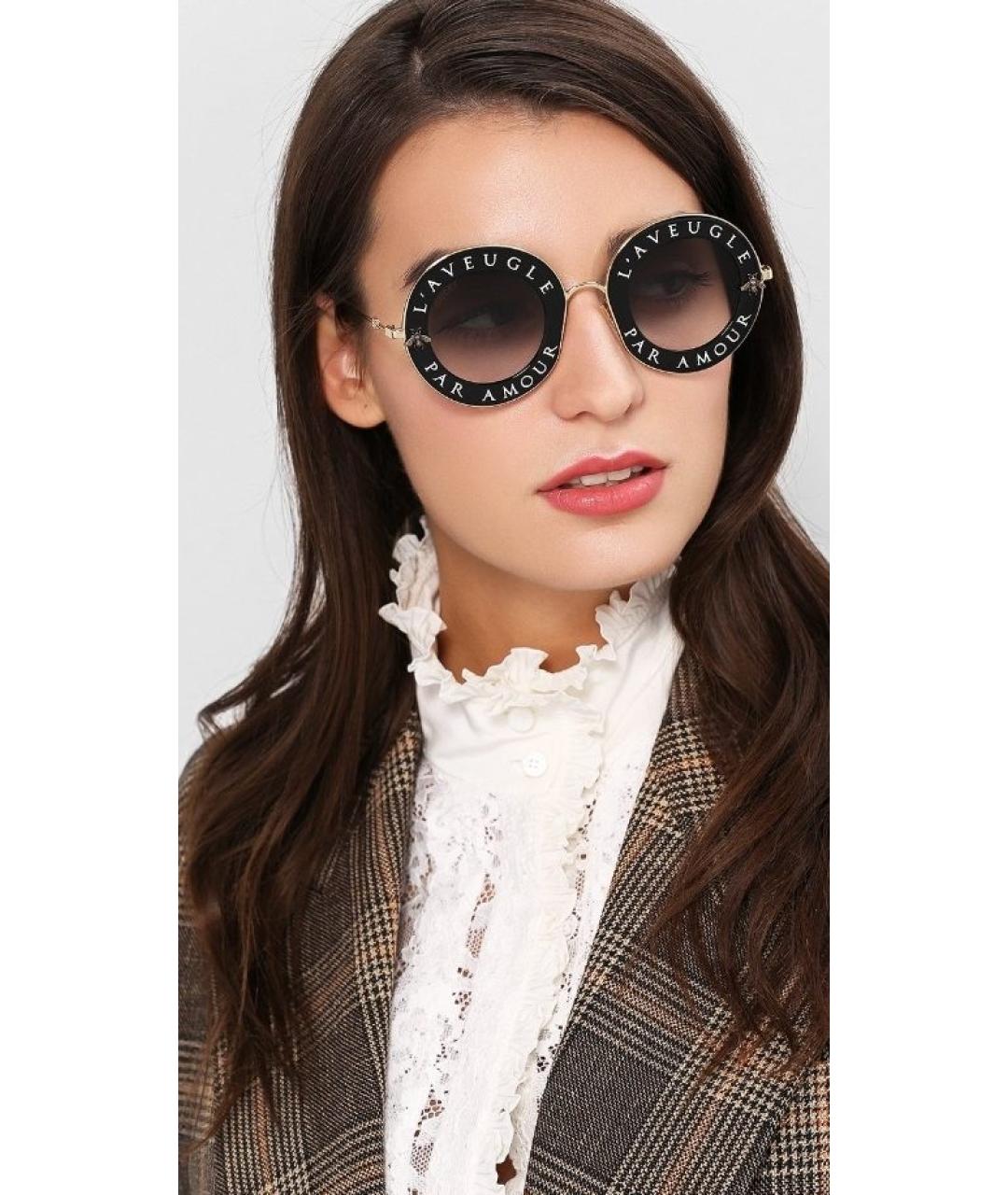 GUCCI Золотые металлические солнцезащитные очки, фото 7