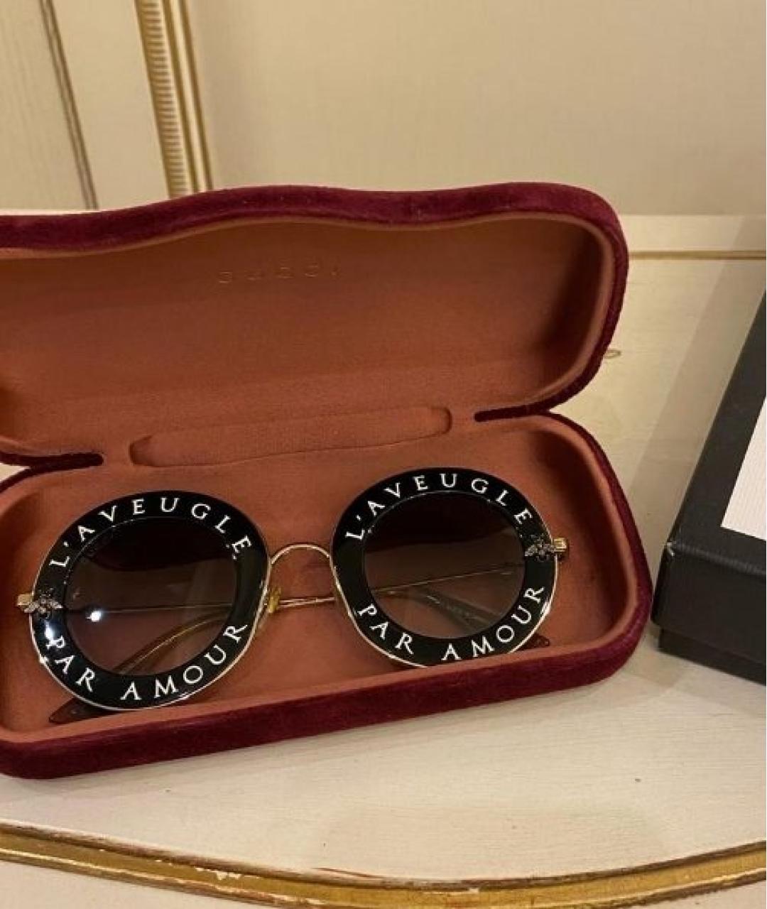 GUCCI Золотые металлические солнцезащитные очки, фото 6