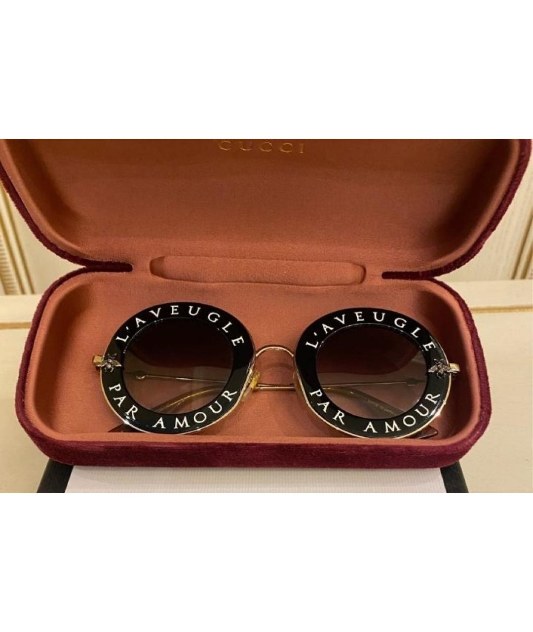 GUCCI Золотые металлические солнцезащитные очки, фото 3