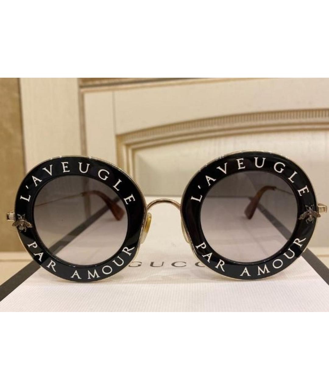 GUCCI Золотые металлические солнцезащитные очки, фото 2