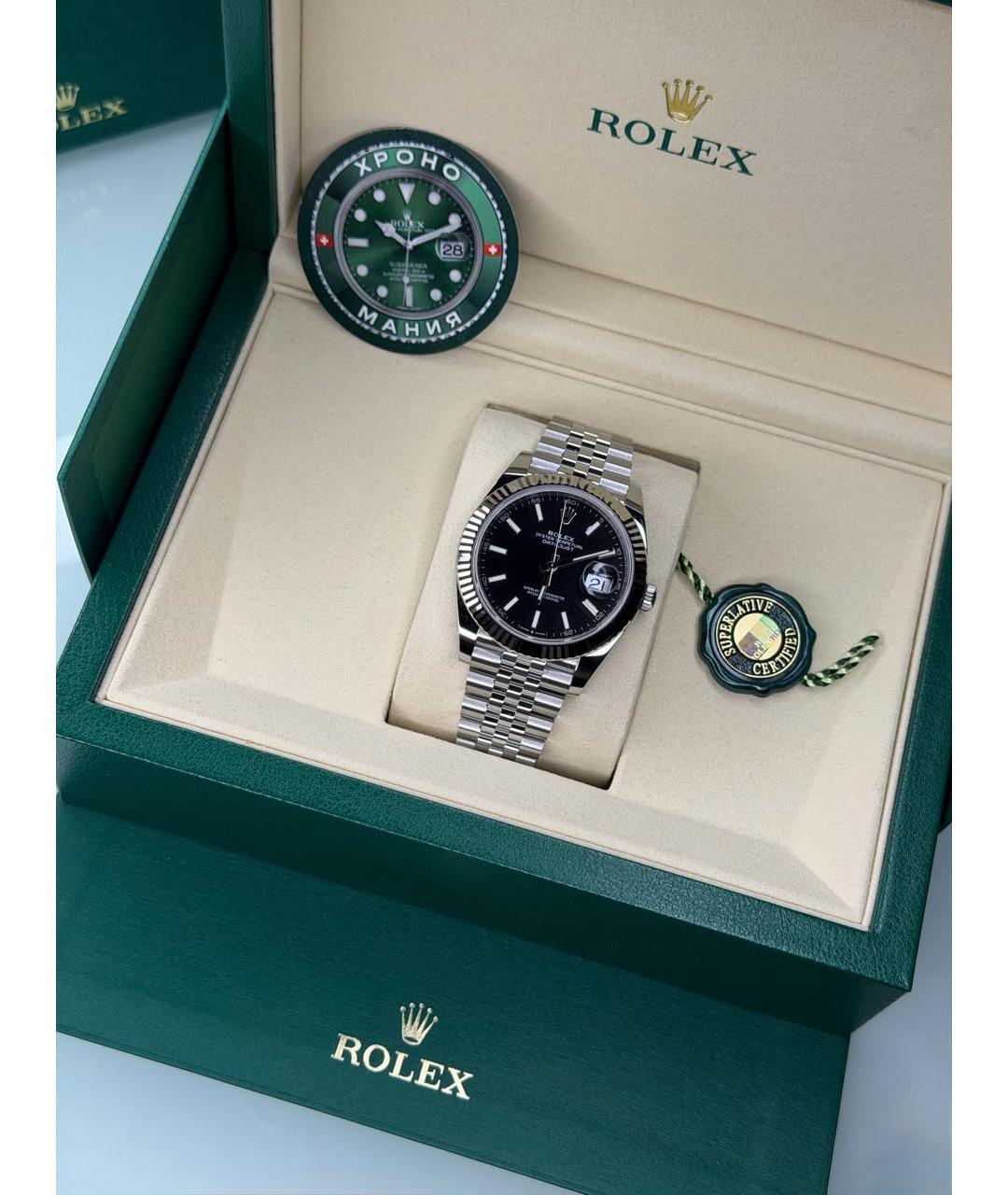 ROLEX Черные часы из белого золота, фото 5