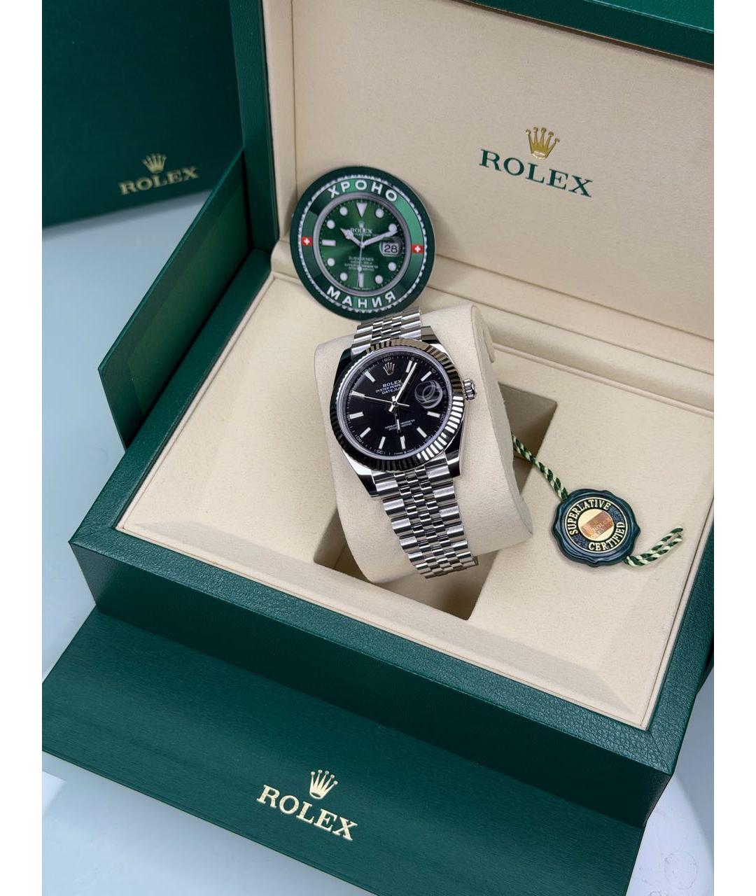 ROLEX Черные часы из белого золота, фото 2