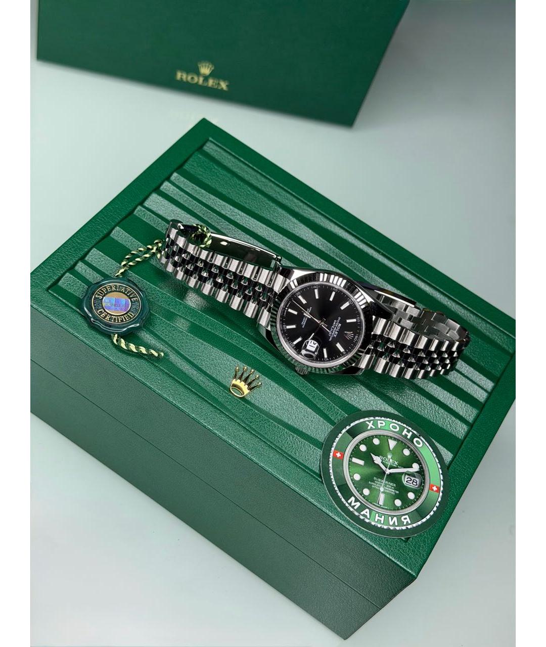 ROLEX Черные часы из белого золота, фото 6