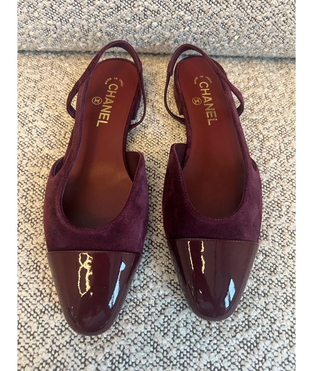 CHANEL Бордовые замшевые лодочки на низком каблуке, фото 2