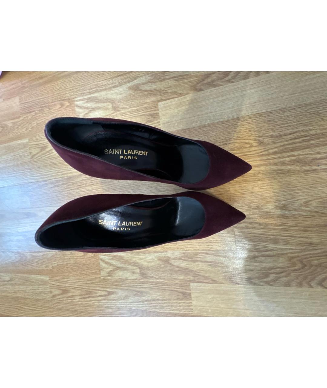 SAINT LAURENT Бордовые замшевые туфли, фото 3
