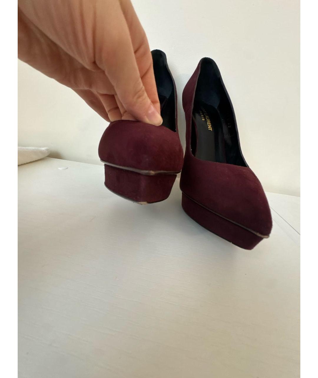SAINT LAURENT Бордовые замшевые туфли, фото 5