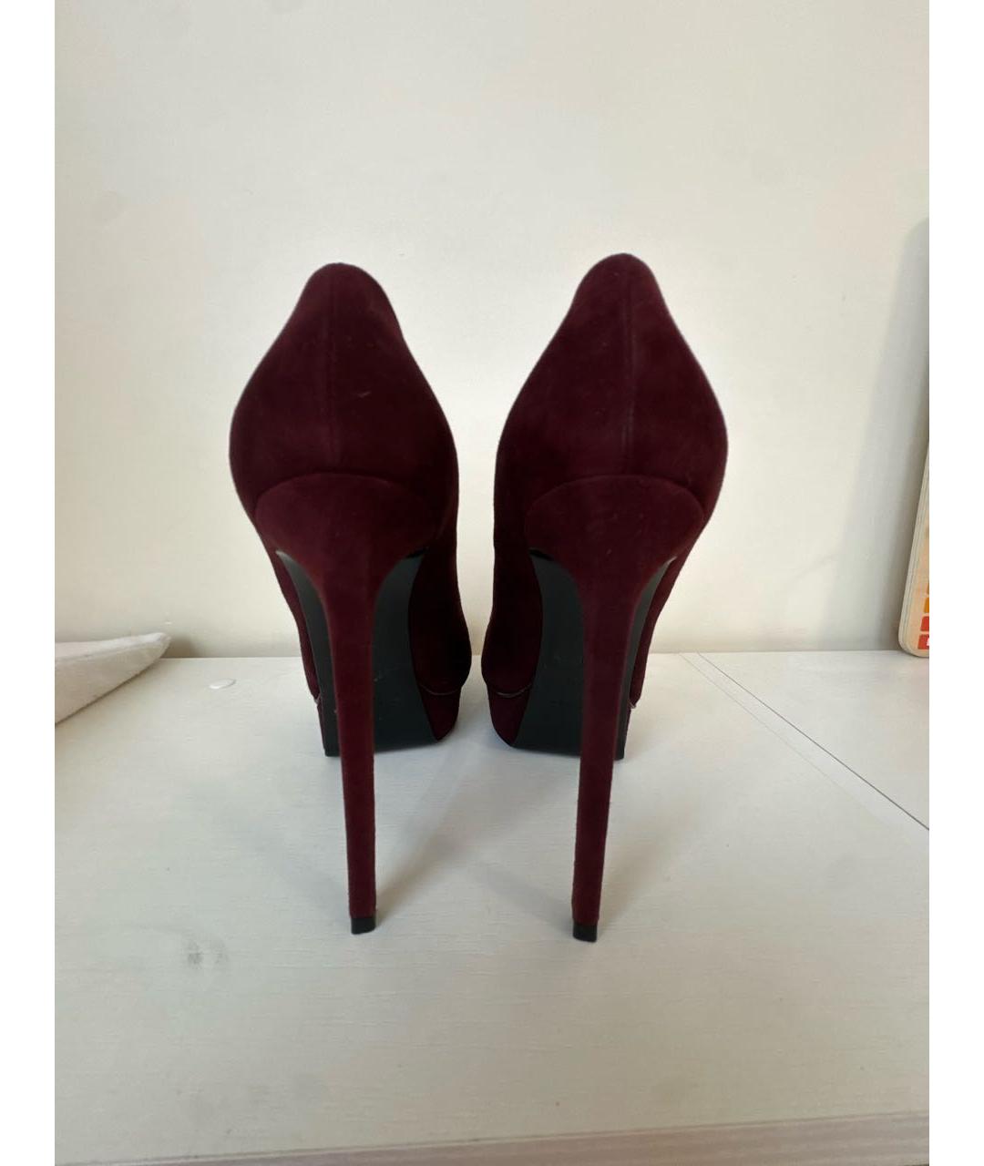 SAINT LAURENT Бордовые замшевые туфли, фото 4