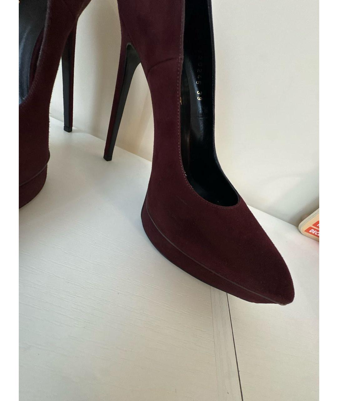 SAINT LAURENT Бордовые замшевые туфли, фото 7