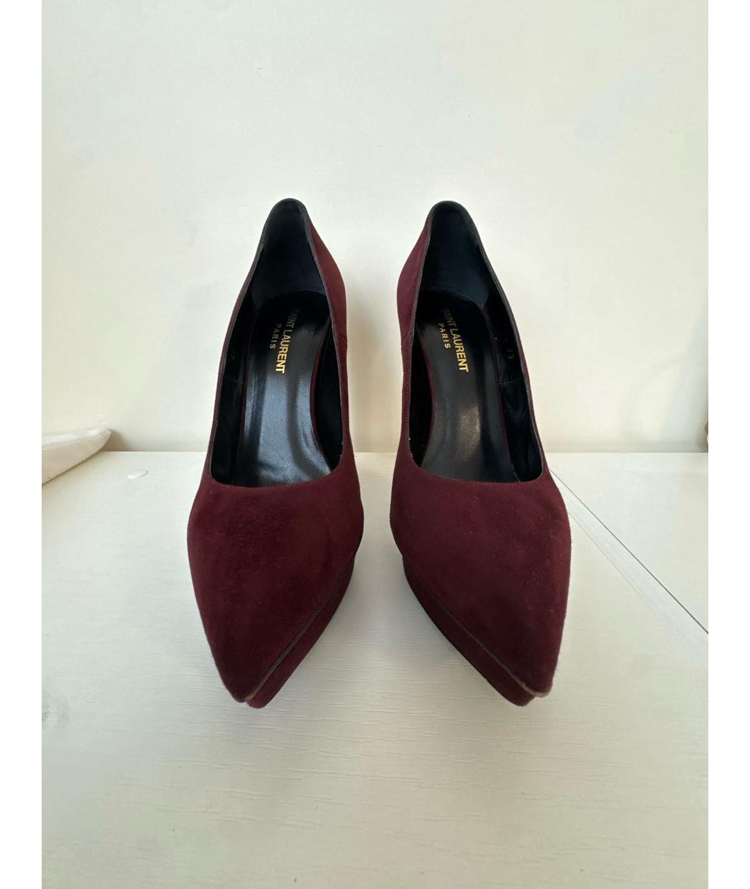 SAINT LAURENT Бордовые замшевые туфли, фото 2