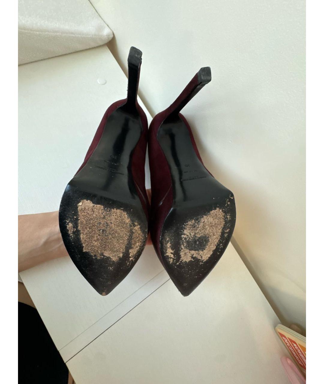 SAINT LAURENT Бордовые замшевые туфли, фото 8