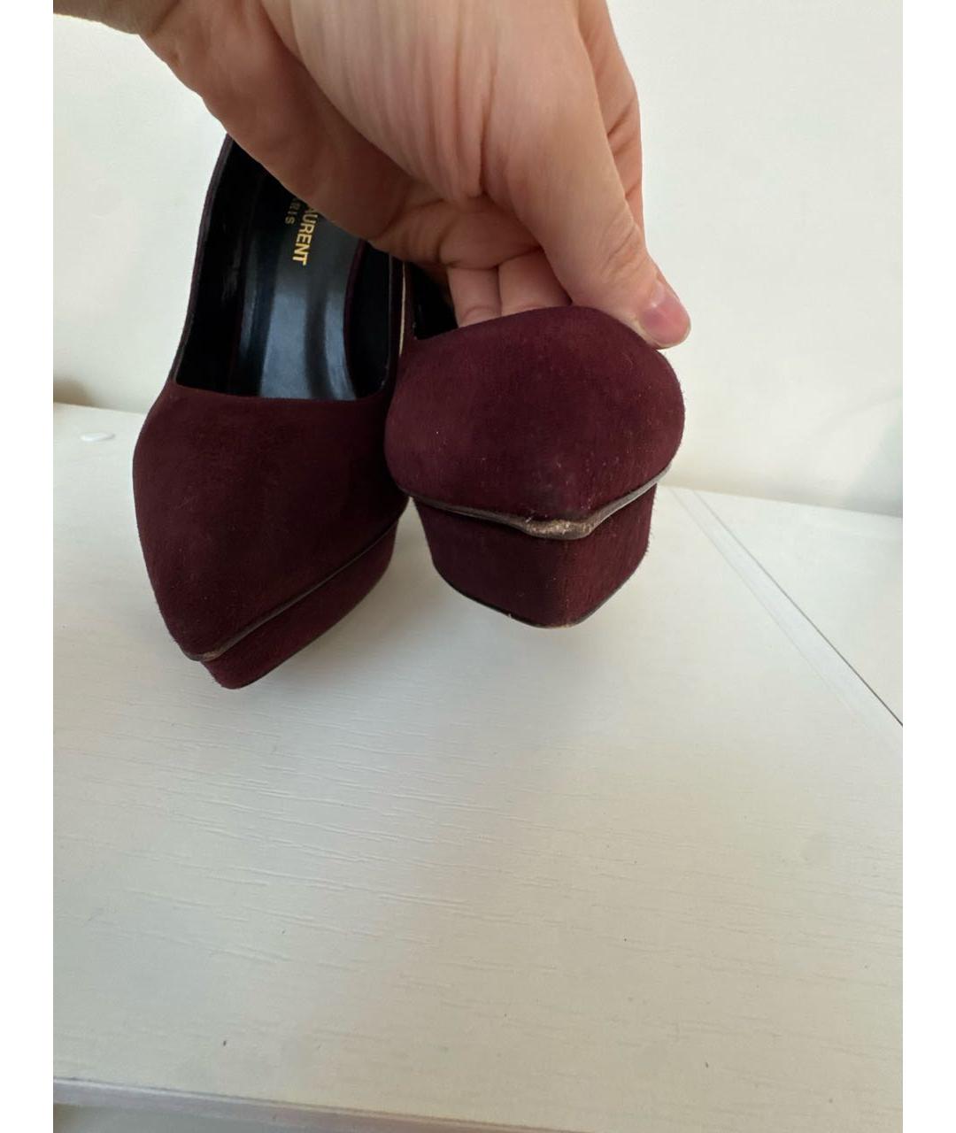 SAINT LAURENT Бордовые замшевые туфли, фото 6
