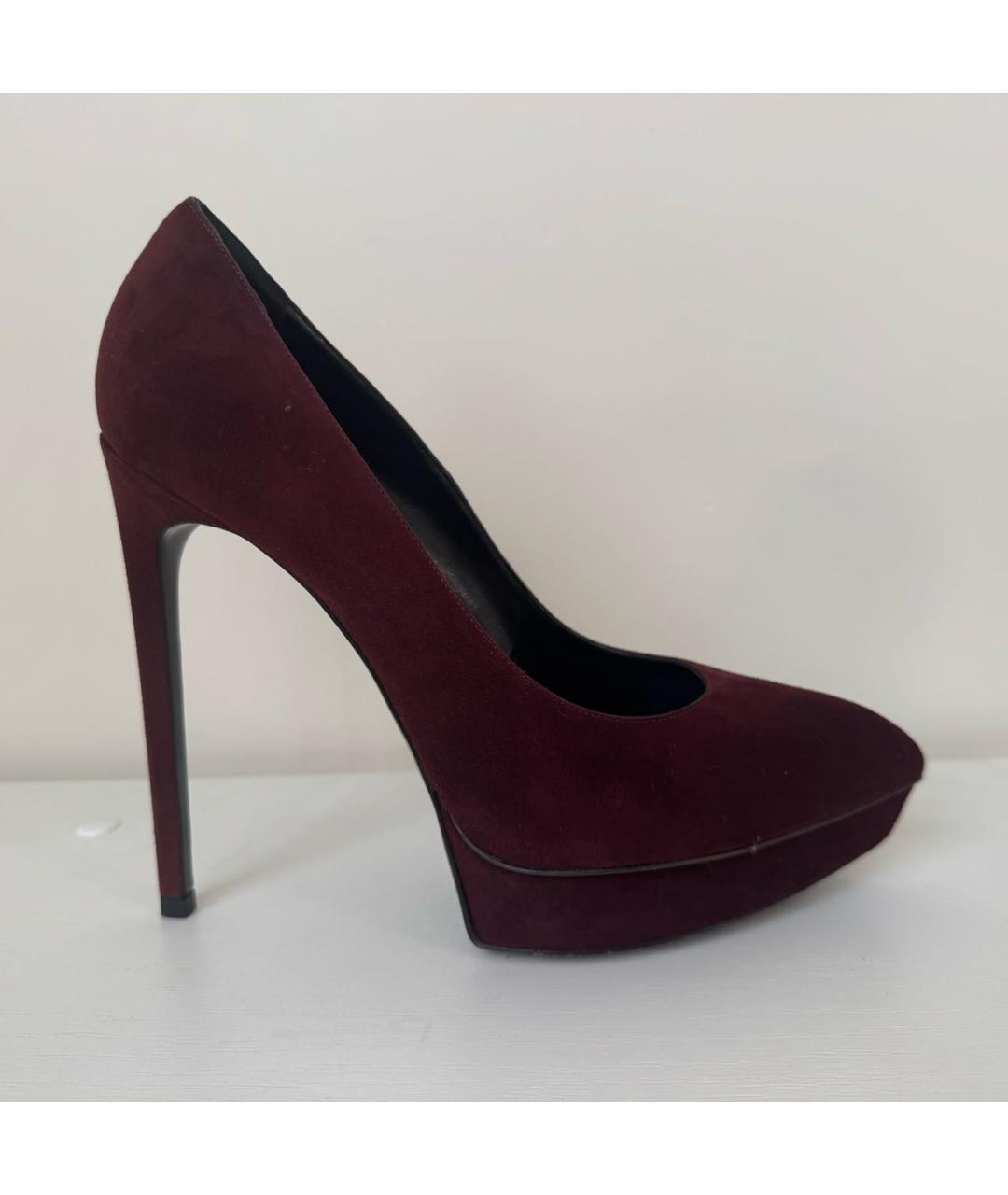 SAINT LAURENT Бордовые замшевые туфли, фото 9